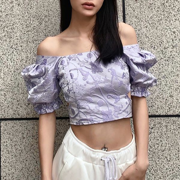 women's t-shirt purple jacquard hollow short t shirts women crop bottoming slash neck leisure streetwear clothes tshirt, White
women's t-shirt purple jacquard hollow short t shirts women crop bottoming slash neck leisure streetwear clothes tshirt, White