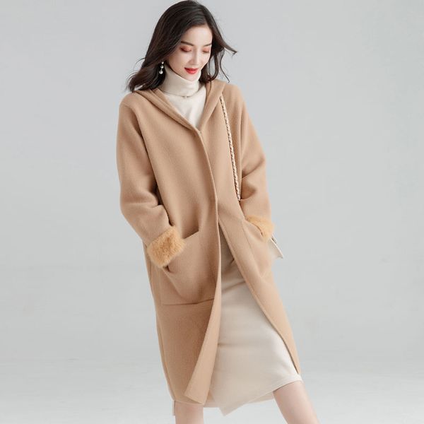 double-faced fleece wool coat women's long section cashmere cardigan windbreaker woolen coat, Black
double-faced fleece wool coat women's long section cashmere cardigan windbreaker woolen coat, Black