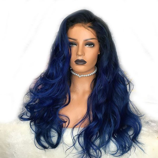 ombre blue natural wave heat resistant hair women wedding party halloween present synthetic lace front daily wigs with baby hair, Black
ombre blue natural wave heat resistant hair women wedding party halloween present synthetic lace front daily wigs with baby hair, Black