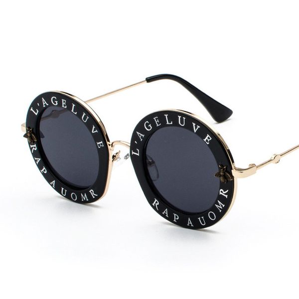 small bee personality letter sunglasses for women round black pink glasses brand designer vintage lunettes, White;black
small bee personality letter sunglasses for women round black pink glasses brand designer vintage lunettes, White;black