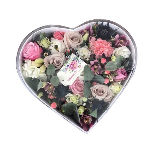 flower box heart shape paper gift box with transparent pvc lid holding flowers happy valentine's day
flower box heart shape paper gift box with transparent pvc lid holding flowers happy valentine's day