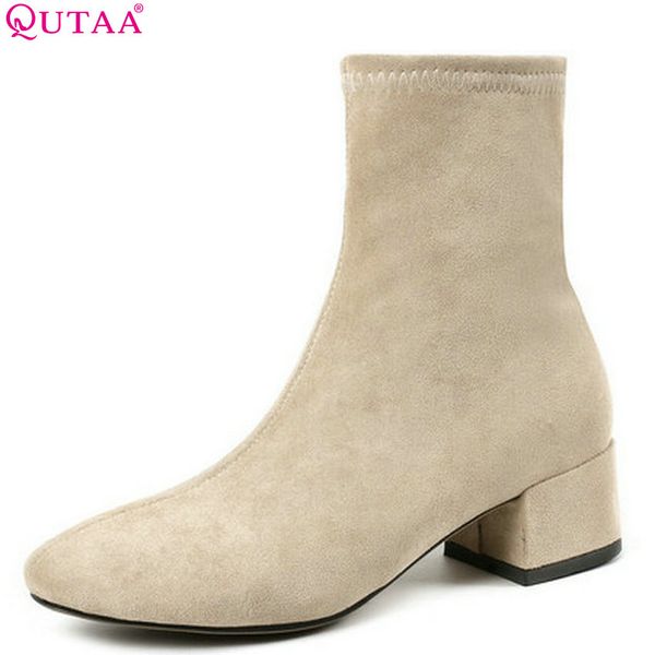 qutaa 2020 women ankle boots round toe flock square high heel elegant winter boots women shoes big size 34-43, Black
qutaa 2020 women ankle boots round toe flock square high heel elegant winter boots women shoes big size 34-43, Black