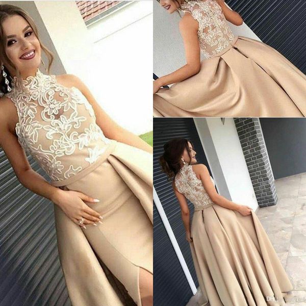 elegant new fashion champagne white lace prom dresses high neck thigh high slit a line foraml dress evening party gowns ogstuff cheap, Black
elegant new fashion champagne white lace prom dresses high neck thigh high slit a line foraml dress evening party gowns ogstuff cheap, Black