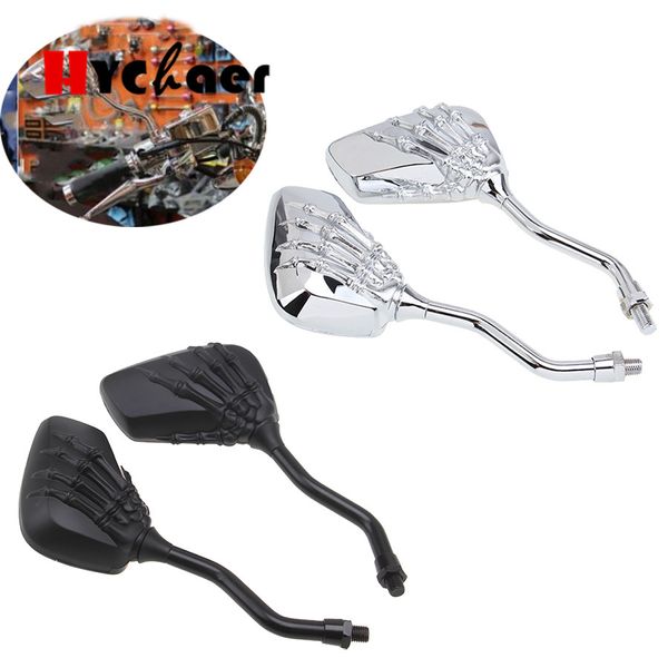 

universal motorcycle side rear view mirrors pair chrome skeleton skull hand claw 8mm 10mm motorbike rearview mirror