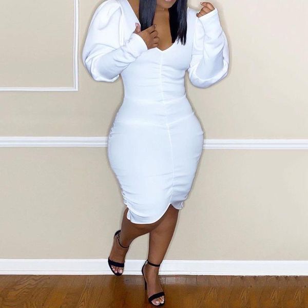 african v neck bodycon dress 2020 elegant white lantern sleeve midi dresses robe femme vestiods pleated sheath dresses, Black;gray
african v neck bodycon dress 2020 elegant white lantern sleeve midi dresses robe femme vestiods pleated sheath dresses, Black;gray