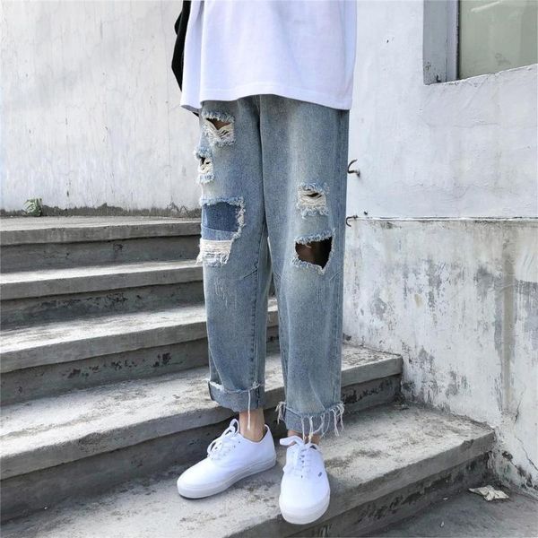 wholesale 2020 ripped patch jeans men's brand ankle length beggar pants loose straight hong kong style bad feet wide leg pants, Blue
wholesale 2020 ripped patch jeans men's brand ankle length beggar pants loose straight hong kong style bad feet wide leg pants, Blue