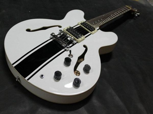 custom shop es 333 tom delonge signature semi hollow body white black stripe jazz electric guitar double f holes, dot inlay, grover tuners
custom shop es 333 tom delonge signature semi hollow body white black stripe jazz electric guitar double f holes, dot inlay, grover tuners