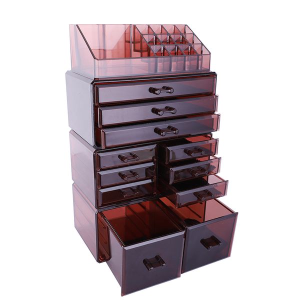 4 pcs/set transparent coffee makeup cosmetics jewelry organizer display box storage with drawers space saving usa shipping
4 pcs/set transparent coffee makeup cosmetics jewelry organizer display box storage with drawers space saving usa shipping