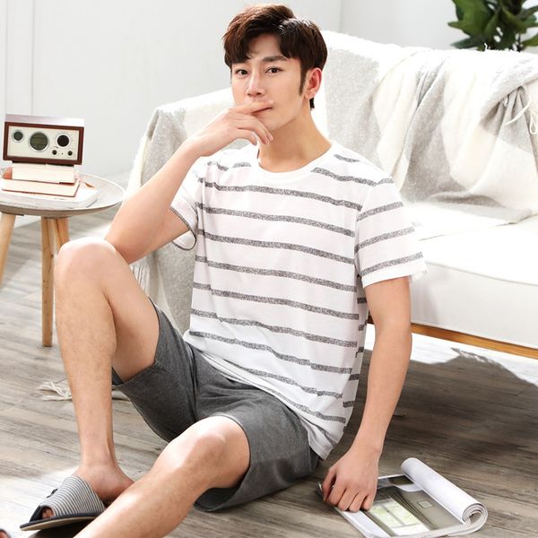 casual striped cotton pajamas sets for men 2019 summer short sleeve sleepwear male pyjama homewear pijama lounge clothes, Black;brown
casual striped cotton pajamas sets for men 2019 summer short sleeve sleepwear male pyjama homewear pijama lounge clothes, Black;brown