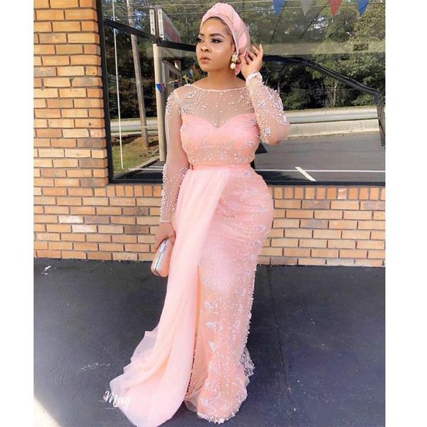 aso ebi mermaid style pink prom dresses sheer neckline long sleeves floor length long evening gowns with pearls for africa women designer, Black
aso ebi mermaid style pink prom dresses sheer neckline long sleeves floor length long evening gowns with pearls for africa women designer, Black