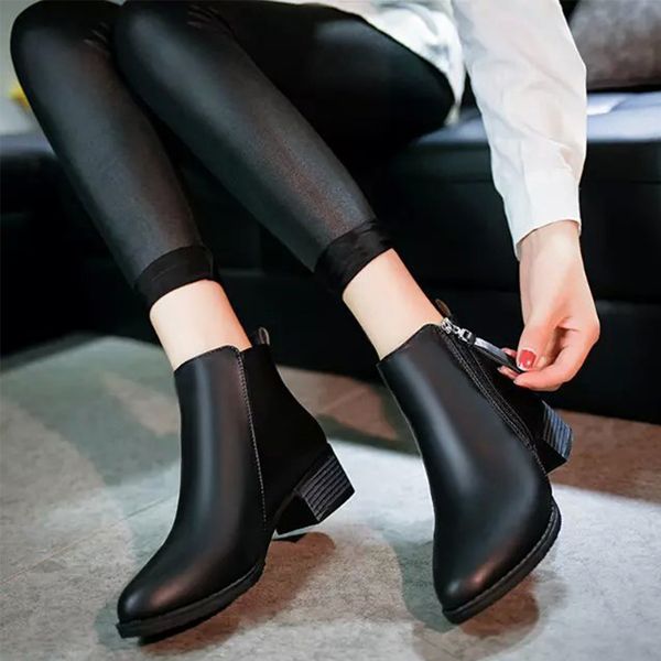 casual warm solid pointed toe wedge heel footwear thick middle spring autumn zipper synthetic pu women ankle boots, Black
casual warm solid pointed toe wedge heel footwear thick middle spring autumn zipper synthetic pu women ankle boots, Black