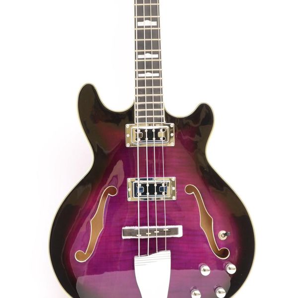 custom wholesale hollow body 4-string electric bass purpleburst flame maple arched 4-string bass guitar tail bass guitar, c
custom wholesale hollow body 4-string electric bass purpleburst flame maple arched 4-string bass guitar tail bass guitar, c