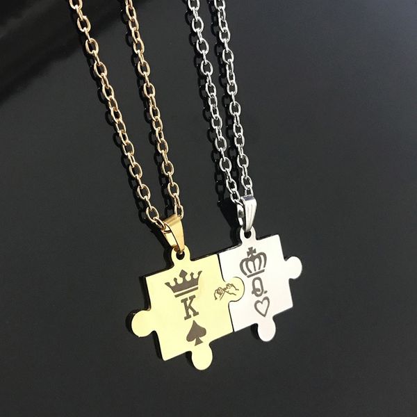 king queen stitching pendant necklace gift for lover jewelry gift couple necklaces xrq88, Silver
king queen stitching pendant necklace gift for lover jewelry gift couple necklaces xrq88, Silver