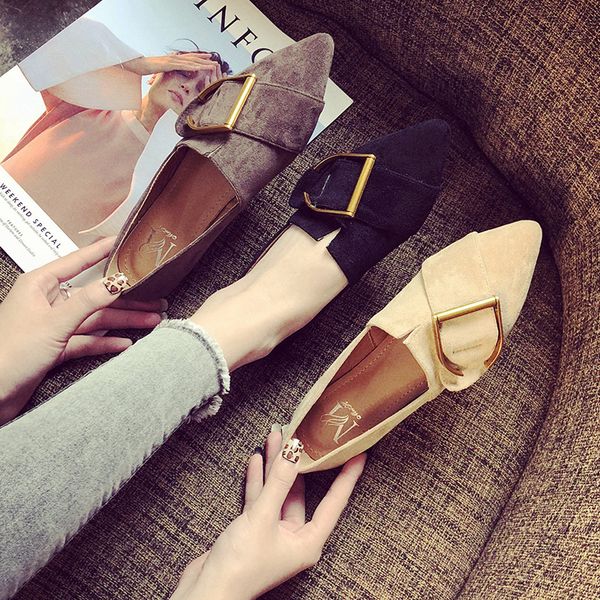2020 brand designer pointed toe flats shoes for women gold buckle suede leather ballerina moccasins women shoes loafers p517, Black
2020 brand designer pointed toe flats shoes for women gold buckle suede leather ballerina moccasins women shoes loafers p517, Black