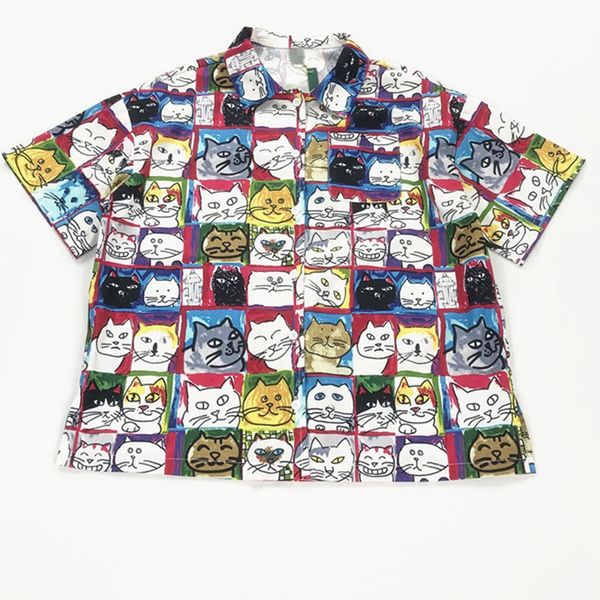 2020 new summer harajuku women blouse loose turn-down collar cute cartoon cat printed short sleeve blouses female shirts, White
2020 new summer harajuku women blouse loose turn-down collar cute cartoon cat printed short sleeve blouses female shirts, White