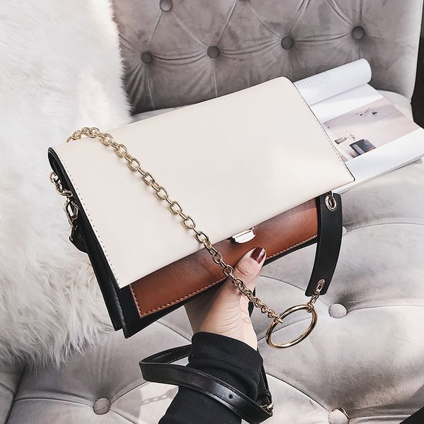 female 2019womens contrast color ring ring shoulder envelope female all-match shoulder bag messenger bag, White
female 2019womens contrast color ring ring shoulder envelope female all-match shoulder bag messenger bag, White