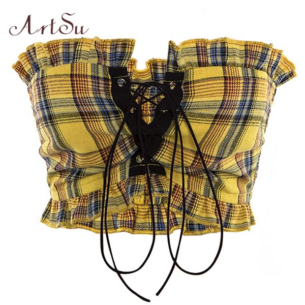 artsu plaid ruffle lace up tank bohemian fitness yellow crop off shoulder backless vintage short asve20275, White
artsu plaid ruffle lace up tank bohemian fitness yellow crop off shoulder backless vintage short asve20275, White