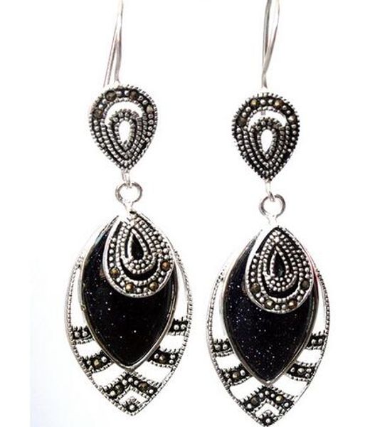 vintage nuevo plata azul arena jade joyas pendientes de gancho, Silver
vintage nuevo plata azul arena jade joyas pendientes de gancho, Silver