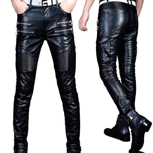 27-44 2018 new men's clothing fashion plus size locomotive punk pu tight casual leather pants trousers plus size singer costumes, Black
27-44 2018 new men's clothing fashion plus size locomotive punk pu tight casual leather pants trousers plus size singer costumes, Black