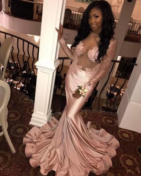 2019 black girl girls long sleeves prom dresses mermaid pink appliques sheer crew neck long evening gowns custom made
2019 black girl girls long sleeves prom dresses mermaid pink appliques sheer crew neck long evening gowns custom made