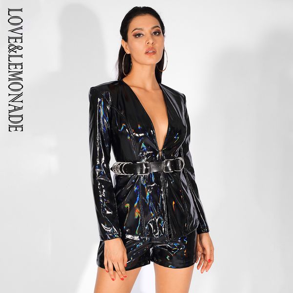love&lemonade deep v-neck reflective artificial leather two-pieces set (no belt) lm80316-1 black, Gray
love&lemonade deep v-neck reflective artificial leather two-pieces set (no belt) lm80316-1 black, Gray