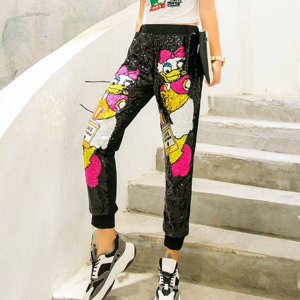 women's pants & capris oversized hip hop streetwear spring loose women sequins sweatpants cartoon duck leisure patchwork trousers, Black;white
women's pants & capris oversized hip hop streetwear spring loose women sequins sweatpants cartoon duck leisure patchwork trousers, Black;white