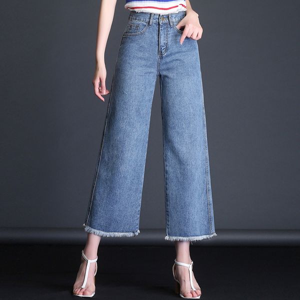 fashion pockets womens wide leg jeans high waisted loose denim trousers women 2018 vintage korean pants, Blue
fashion pockets womens wide leg jeans high waisted loose denim trousers women 2018 vintage korean pants, Blue