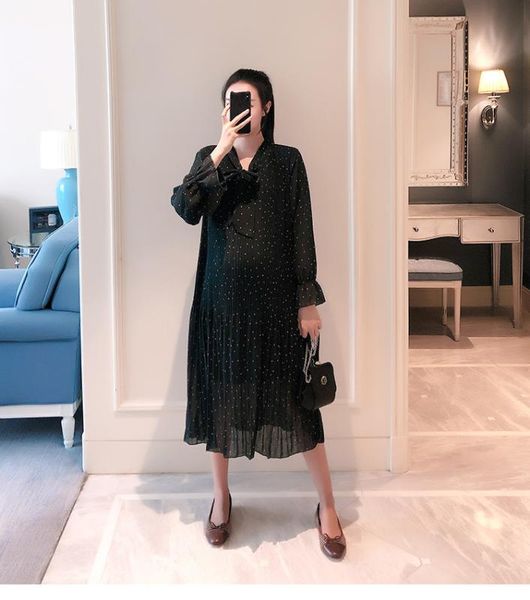 spring korean fashion maternity straight dress dot printed pleated chiffon clothes for pregnant women loose pregnancy, White
spring korean fashion maternity straight dress dot printed pleated chiffon clothes for pregnant women loose pregnancy, White