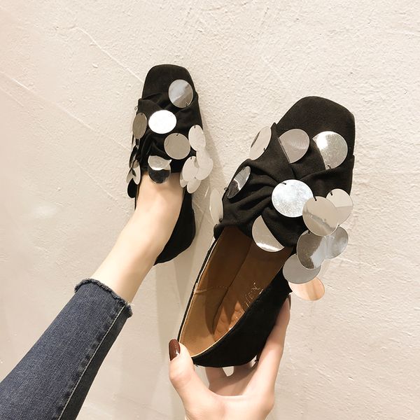 2019 autumn new fashion wild sequins square head flat bottom lazy casual comfortable beanie shoes women, Black
2019 autumn new fashion wild sequins square head flat bottom lazy casual comfortable beanie shoes women, Black