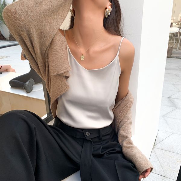 women's tanks & camis korean fashion silk women woman satin blouses plus size v neck solid blouse sleeveless, White
women's tanks & camis korean fashion silk women woman satin blouses plus size v neck solid blouse sleeveless, White