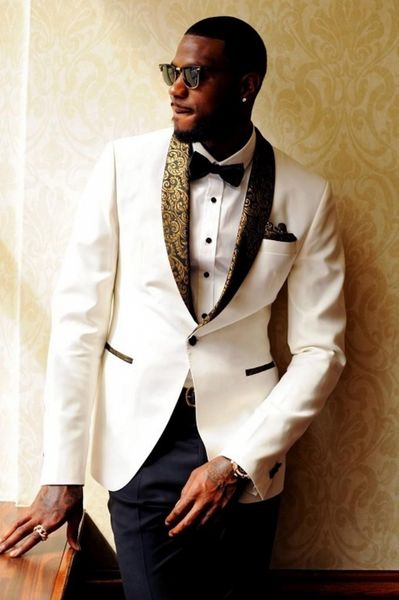 custom made two pieces white wedding tuxedos slim fit gold pattern laple suits for men one button groomsman suit (jacket+pants+bow tie, Black;gray
custom made two pieces white wedding tuxedos slim fit gold pattern laple suits for men one button groomsman suit (jacket+pants+bow tie, Black;gray