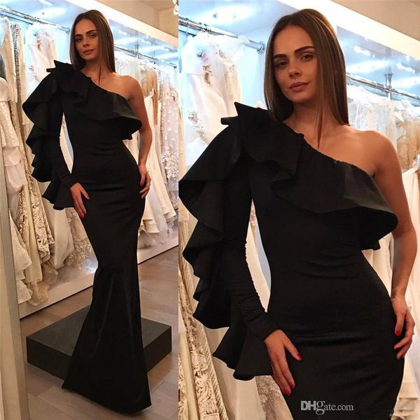 2019 black one shoulder mermaid prom dresses ruffles pleated long trumpet formal dresses evening wear celebrity party gowns
2019 black one shoulder mermaid prom dresses ruffles pleated long trumpet formal dresses evening wear celebrity party gowns