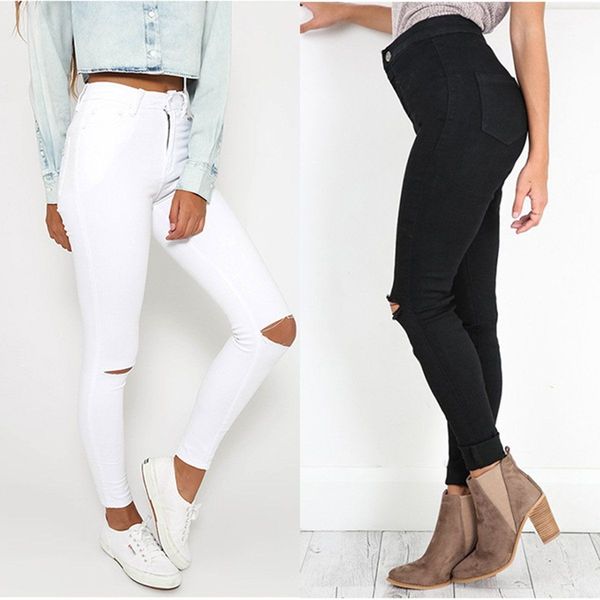 women's pencil stretch broken hole knee skinny jeans pants high waist trousers, Blue
women's pencil stretch broken hole knee skinny jeans pants high waist trousers, Blue