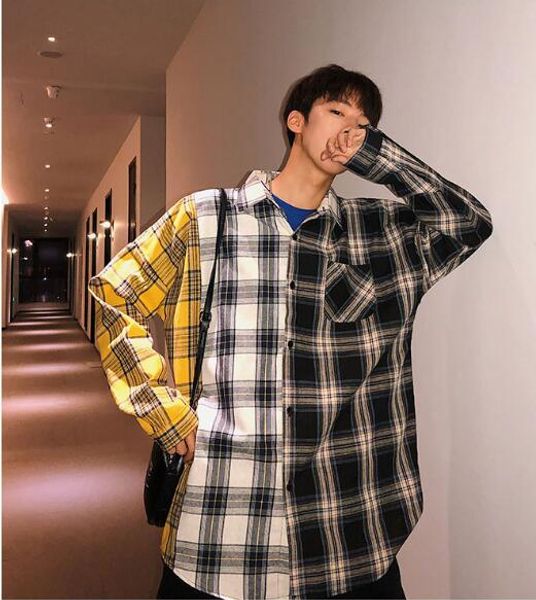 korean plaid shirts for men fashion patchwork long sleeve casual shirt hip hop streetwear man blouse, White;black
korean plaid shirts for men fashion patchwork long sleeve casual shirt hip hop streetwear man blouse, White;black
