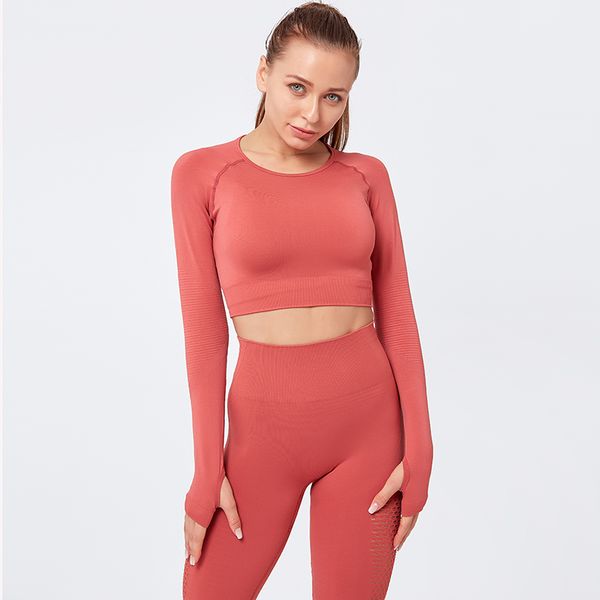 sports fitness shirt female tight-fitting quick-drying exposed navel long-sleeved breathable yoga t-shirt vest training suit, White;red 
sports fitness shirt female tight-fitting quick-drying exposed navel long-sleeved breathable yoga t-shirt vest training suit, White;red