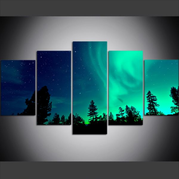 5 piece large size canvas wall art pictures creative night forest aurora poster art print oil painting for living room
5 piece large size canvas wall art pictures creative night forest aurora poster art print oil painting for living room