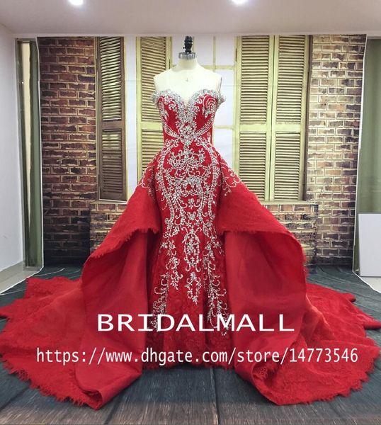 heavy beads red lace mermaid wedding dresses overskirts sweetheart crystals peplum bridal dress detachable train backless wedding gowns, White
heavy beads red lace mermaid wedding dresses overskirts sweetheart crystals peplum bridal dress detachable train backless wedding gowns, White