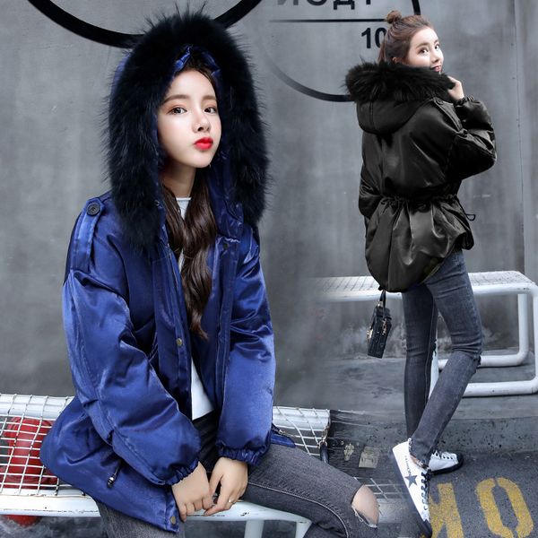 cotton padded jacket 2019 winter coat women korean big wool collar thick short velour parka female slim outerwear puffer jacket, Black
cotton padded jacket 2019 winter coat women korean big wool collar thick short velour parka female slim outerwear puffer jacket, Black