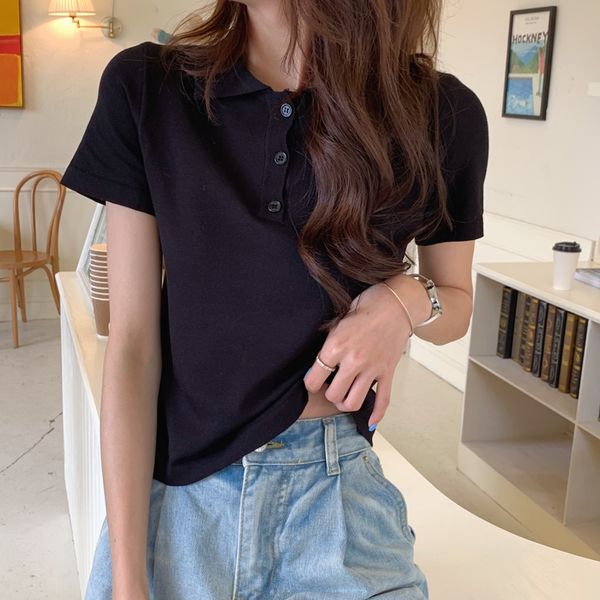 korean summer women turn down collar short sleeve buttons knitted shirts solid vintage slim tshirts casual harajuku w787, White
korean summer women turn down collar short sleeve buttons knitted shirts solid vintage slim tshirts casual harajuku w787, White