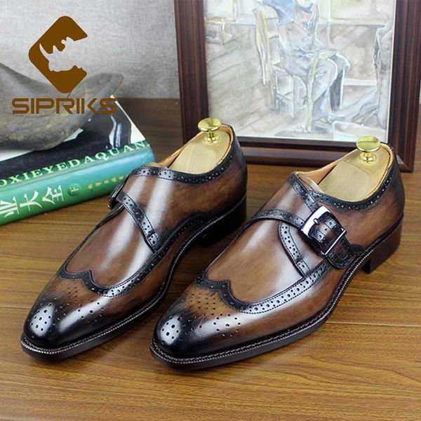 

sipriks luxury goodyear welted shoes boss mens business office shoes retro carved wing tip dress patina calf gents social, Black