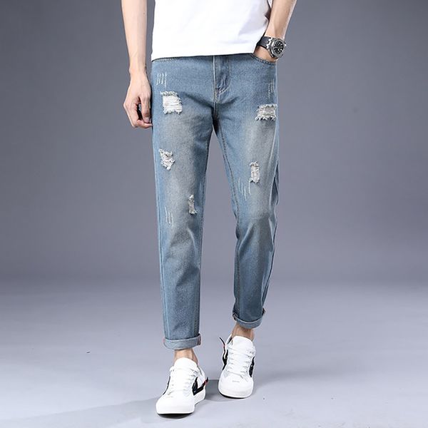 audwhale summer classic ripped jeans for men mid waist loose cotton denim pants casual ankle length male pencil pants, Blue
audwhale summer classic ripped jeans for men mid waist loose cotton denim pants casual ankle length male pencil pants, Blue