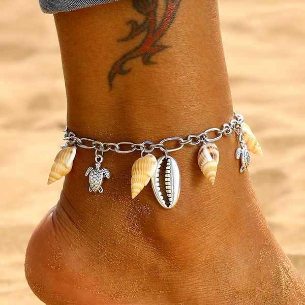 

famshin vintage shell pendant anklets for women bohemia conch turtle charms rope chain beach foot bracelet summer anklet jewelry, Red;blue