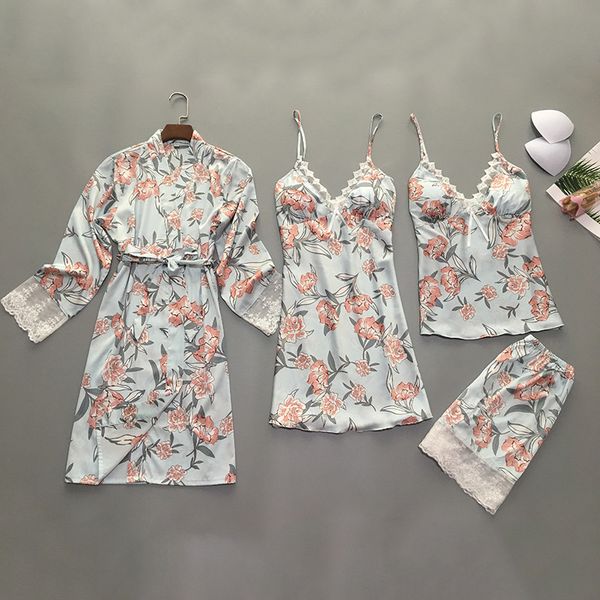 4 pieces/set women pajamas sets satin lace pijama 2019 pyjama mujer pyjamas for women silk flower print sleepwear, Black;red
4 pieces/set women pajamas sets satin lace pijama 2019 pyjama mujer pyjamas for women silk flower print sleepwear, Black;red
