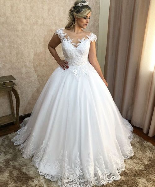 2020 vintage ball gown wedding dresses with sheer crew neck appliques lace crystals beaded cap sleeves bridal gowns robe de mariee, White
2020 vintage ball gown wedding dresses with sheer crew neck appliques lace crystals beaded cap sleeves bridal gowns robe de mariee, White