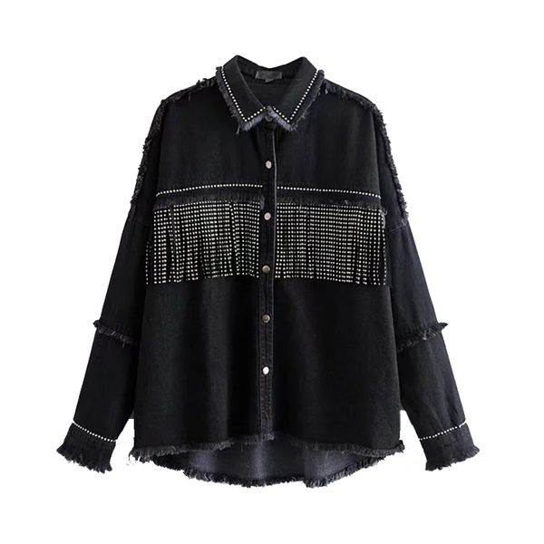 autumn women black loose denim jacket coat sequined tassels streetwear all-match mental covered button outerwear, Black;brown
autumn women black loose denim jacket coat sequined tassels streetwear all-match mental covered button outerwear, Black;brown