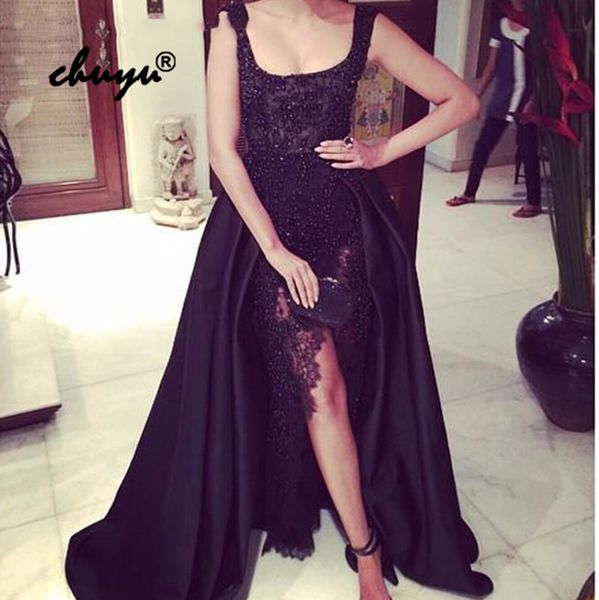 black spaghetti straps muslim evening dresses scoop lace slit islamic dubai kaftan saudi arabic prom dress, White;black
black spaghetti straps muslim evening dresses scoop lace slit islamic dubai kaftan saudi arabic prom dress, White;black