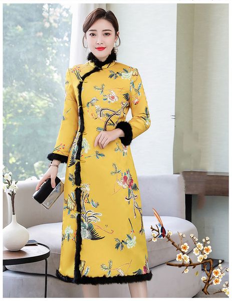 new winter evening party gown chinese qipao classic women satin cheongsam oriental bride wedding dresses embroidery crane daily warm dress, Black;gray
new winter evening party gown chinese qipao classic women satin cheongsam oriental bride wedding dresses embroidery crane daily warm dress, Black;gray