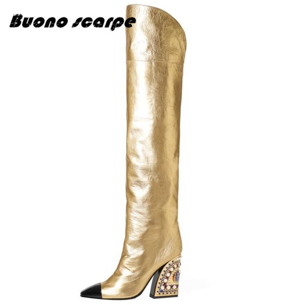 buonoscarpe new leather golden fashion boots bota feminina new arrival botas mujer water drill special-shaped pipe high heels, Black
buonoscarpe new leather golden fashion boots bota feminina new arrival botas mujer water drill special-shaped pipe high heels, Black