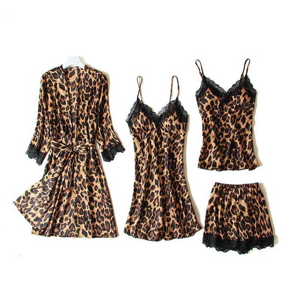 satin leopard 4pcs pajamas set print nightgown female sleepwear kimomo robe gown intimate lingerie casual strap shorts, Black;red
satin leopard 4pcs pajamas set print nightgown female sleepwear kimomo robe gown intimate lingerie casual strap shorts, Black;red