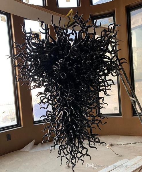black shades hanging glass chandelier indoor pendant lighting hand blown led murano glass chandelier light for living room lobby entrance